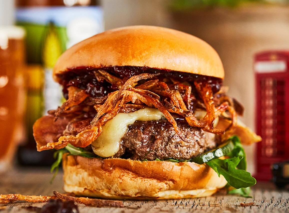 Beef burger with Parma ham and Taleggio cheese